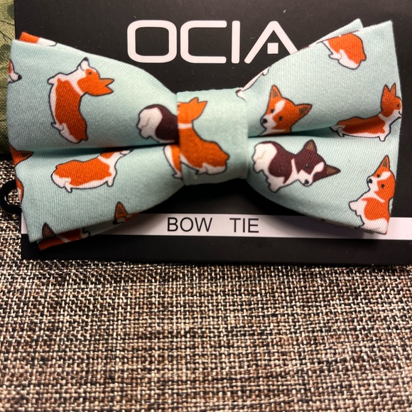 76-PTT NWT OCIA Handmade Toddlers Green With Corgis Dogs Bow Tie High Quality - Picture 4 of 9